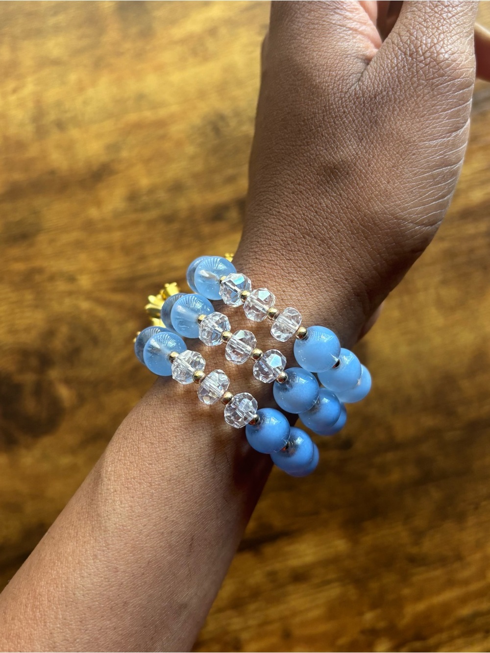Handmade Glass Stone Blue Beaded Stretch Bracelet